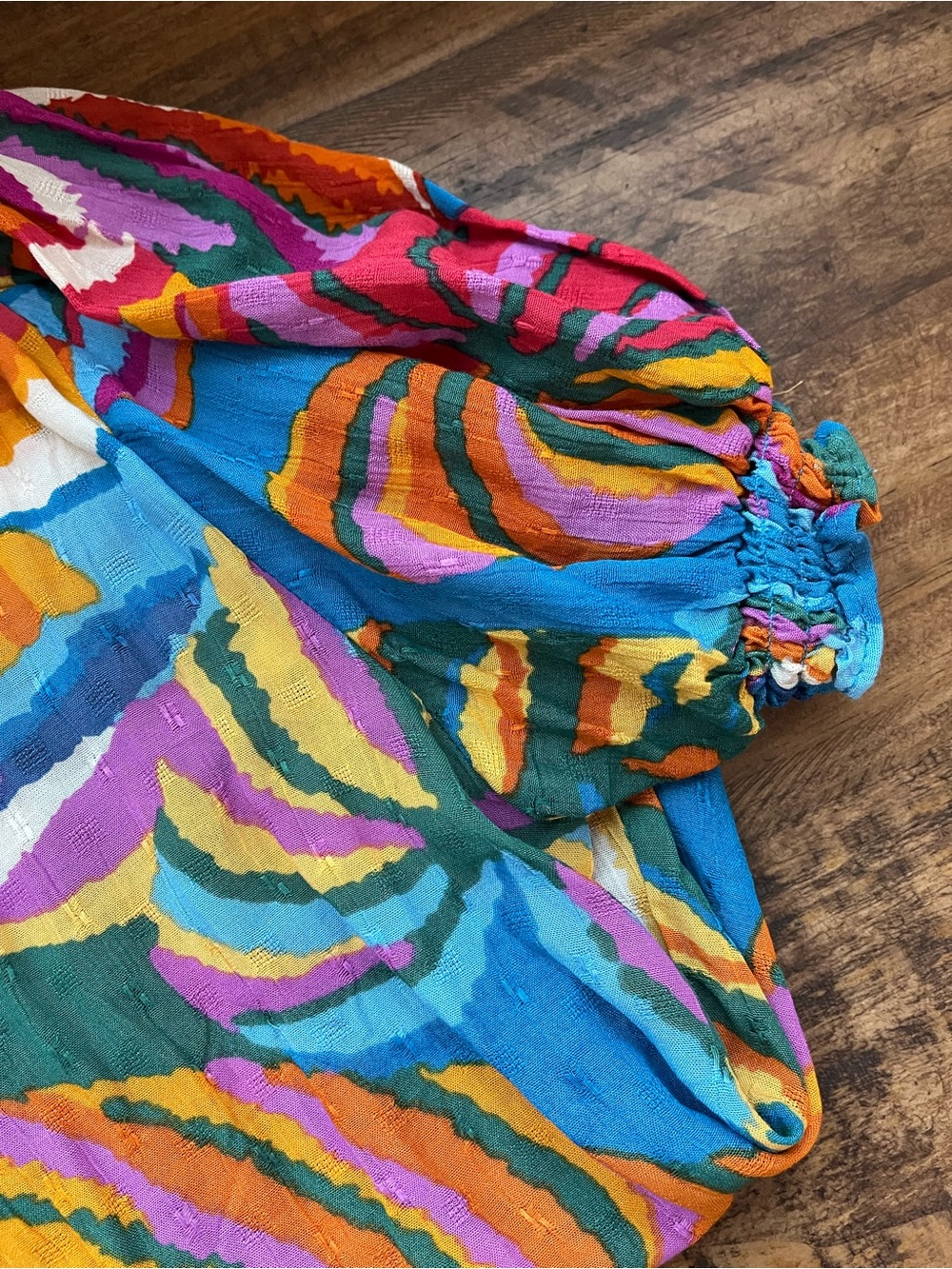 Christian Siriano NY Medium Colorful Tropical Print Puff Sleeve Blouse M - Picture 6 of 7